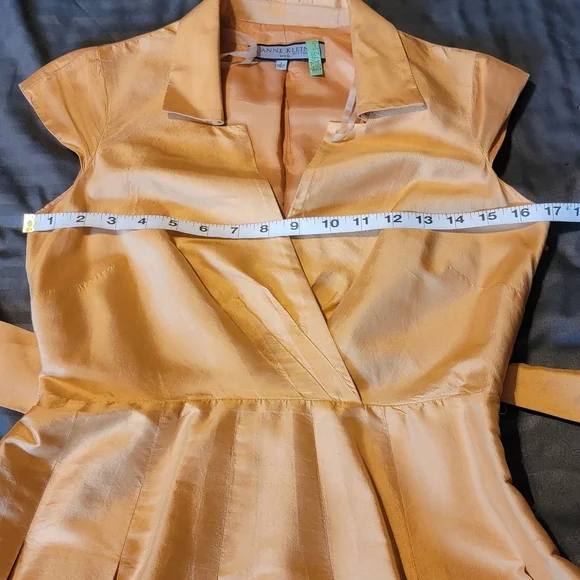 Anne Klein Mustard dress small 100% Silk - Picture 10 of 15